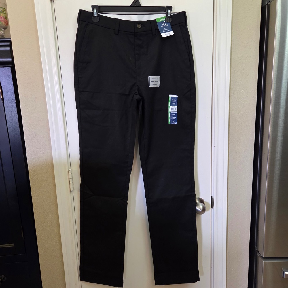 George Mens Premium Khaki Straight Fit Pants Black Soot 32x34 GM09494 NWT